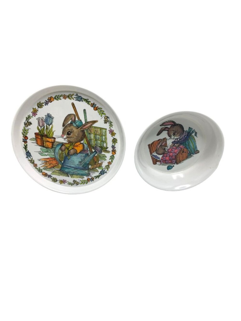 Vintage Bunny Rabbit 2 pc Plate Bowl Set Silite 3101
